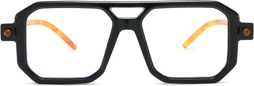 Vista 2 de LJCZKA Gafas cuadradas con bloqueo de luz azul para mujeres y hombres, estilo vintage de los años 70, anteojos de piloto planos para computadora