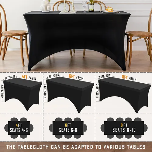 Vista 6 de Famstar Paño de Mesa Negro de 4 Pies de Elastano, Paño de Mesa Ajustado para Mesas Rectangulares, Fundas Elásticas Lavables Sin Arrugas