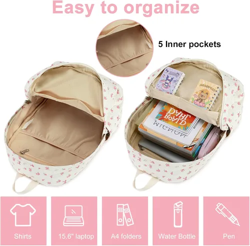 Vista 4 de BTOOP Mochilas escolares para adolescentes y niñas, mochila ligera para niños, juego de bolsas escolares con lonchera y estuche para lápices