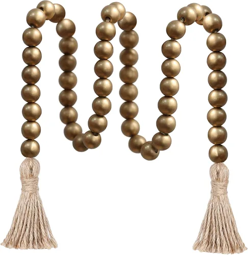 Vista 19 de Meplait - Guirnalda de cuentas de madera de 39 pulgadas estilo granja con borlas, cuentas versátiles de oración estilo boho chic para colgar