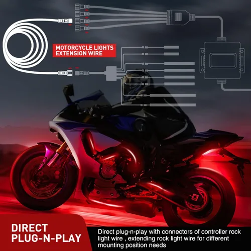 Vista 7 de Nilight - Cable de extensión para motocicleta, 4 tiras de luces led de 2 pies, 3 divisores en Y de 2 vías, extensión de 4 clavijas para tiras