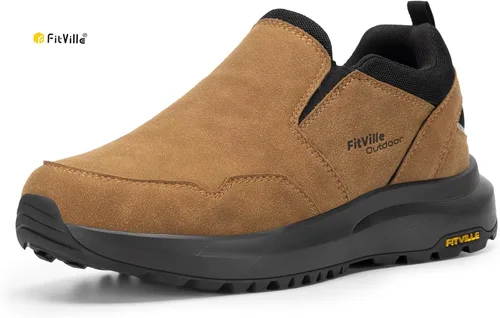 Vista 2 de FitVille Zapatos anchos de senderismo para hombre, zapatos de senderismo para caminar, tenis de senderismo con soporte de arco