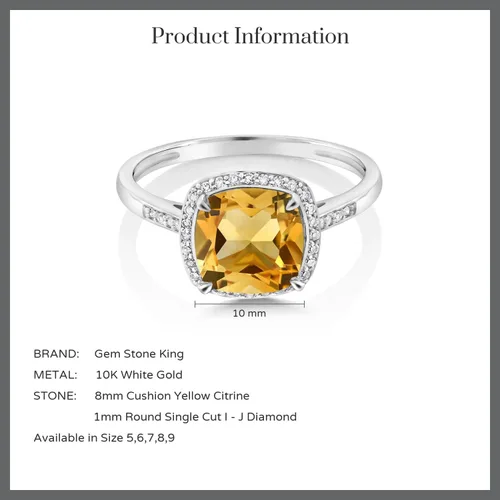 Vista 7 de Gem Stone King Anillo de compromiso de oro blanco de 10 quilates con piedra natal de citrino amarillo y diamantes decorativos para mujer