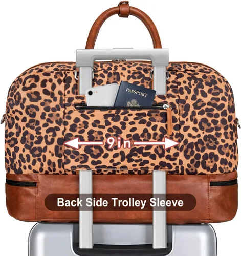 Vista 17 de IBFUN Bolsas de fin de semana para mujer, bolsa grande de lona para viaje, bolsa de viaje con compartimento para zapatos, 21 pulgadas, juego de 3