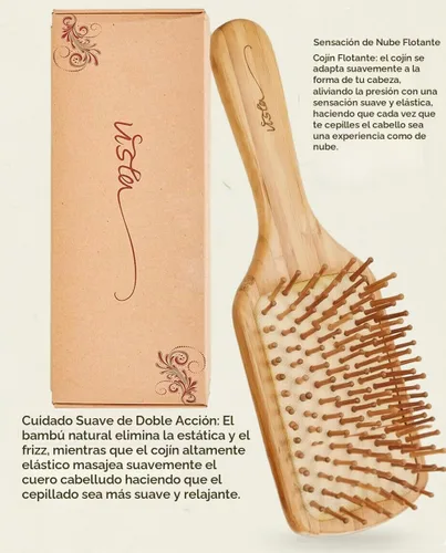 Vista 2 de Cepillo y peines de bambú para cabello largo, grueso, rizado, ondulado, seco o dañado, reduce la rotura, el encrespamiento y los enredos
