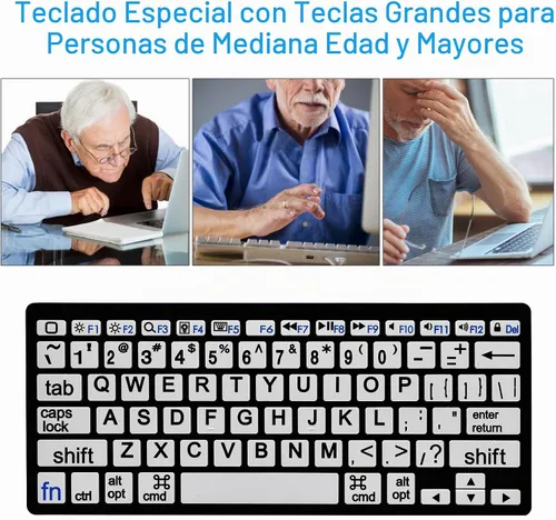 Vista 3 de HXMJ Mini teclado Bluetooth de impresión grande compatible con iPad, iPhone, iPod, MacBook para personas mayores y personas con discapacidad visual