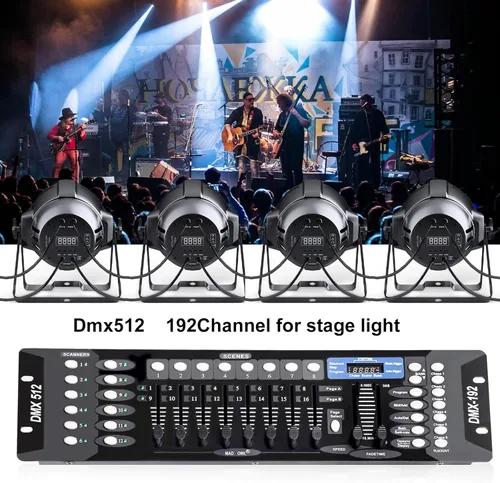 Vista 2 de Controlador DMX para luces dj Dmx512 Controladores de luz Placa DMX de 192 canales con cables 2m / 6.6 ft/6.6 pies Dmx-512 Consola de iluminación