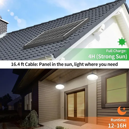 Vista 6 de Luz colgante solar de doble cabezal Lightonight Indoor Outdoor, Remote IP65 Waterproof Dusk to Dawn Solar Shed Lamp for Gazebo, Barn, Stables
