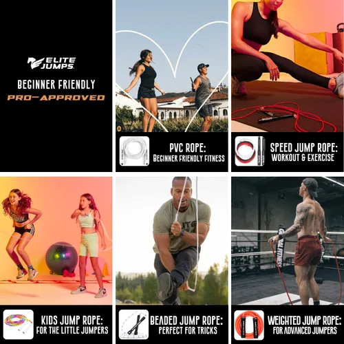 Vista 5 de Elite Jumps - Cuerda de saltar con cuentas para niños, equipo de entrenamiento duradero, sin enredos, cuerda de saltar segmentada ajustable