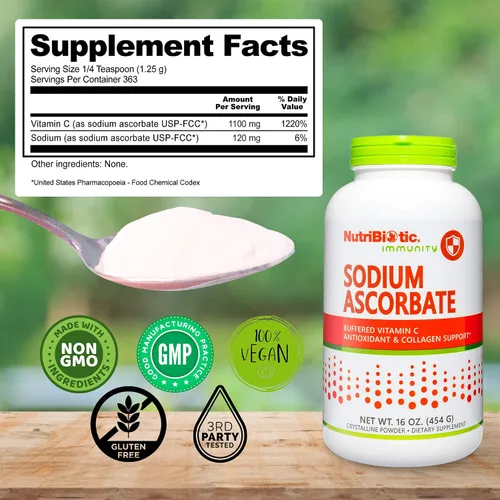 Vista 6 de NutriBiotic - Polvo de Vitamina C Tamponada con Ascorbato de Sodio, 16 Oz Vegano, No Ácido y Más Fácil de Digerir que el Ácido Ascórbico Apoyo