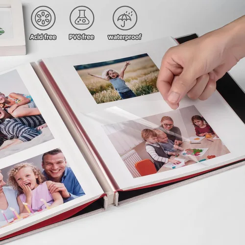 Vista 2 de HoneyTolly Álbum de fotos autoadhesivo para fotos de 4 x 6 imágenes, cubierta magnética de lino, 15 hojas/30 páginas en blanco para bodas Beige claro