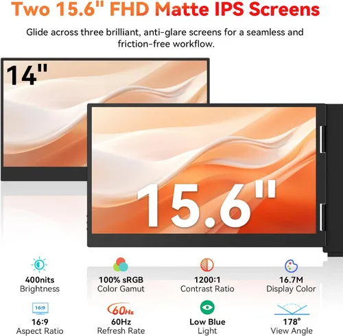 Vista 3 de HotYeah Extensor de pantalla para portátil (solo Windows), monitor doble extendido 1080P de 15.6 pulgadas, pantalla de viaje USB-C para portátil