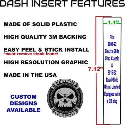 Vista 3 de Kustom Cycle Parts Inserto de consola de panel de tablero Gothic Grim Reaper. Se adapta a Harley Davidson Electra Glide 2008-22, Ultra Classic