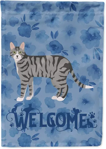Vista 159 de Caroline's Treasures CK4813CHF - Bandera de bienvenida con gato abisinio azul, manga grande, para porche, para colgar en la pared, poliéster