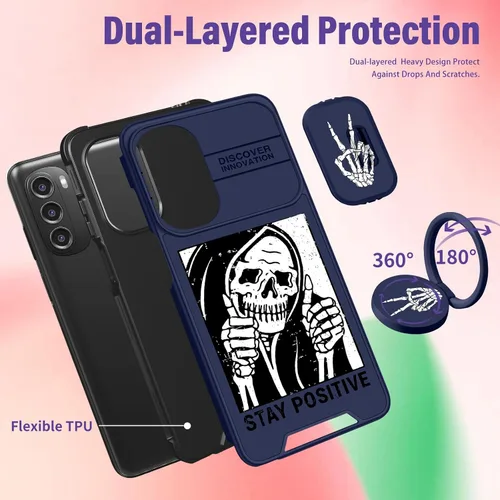 Vista 5 de Funermei Funda para Moto G Stylus 5G 2022, funda para teléfono con diseño de calavera de esqueleto para mujeres y niñas, diseño gótico, Como