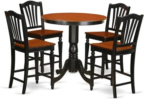 Vista 12 de East West Furniture JACH3-BLK-C - Juego de mesa de comedor de 3 piezas de altura de mostrador contiene una mesa redonda de madera con pedestal y 2