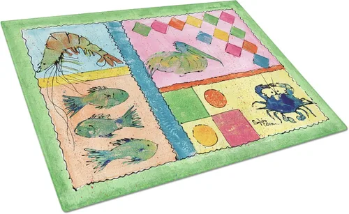 Vista 38 de Caroline's Treasures 1002LCB Barq's, Crabs and Spices Tabla de cortar de vidrio grande decorativa de vidrio templado Tabla de cortar y servir