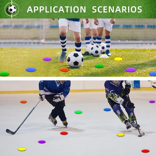 Vista 5 de Poly Spot Markers 4 inch/9 inch Non-Slip Rubber Agility Training Markers Floor Dots Flat Field Cones for Football, Soccer, Basketball, School