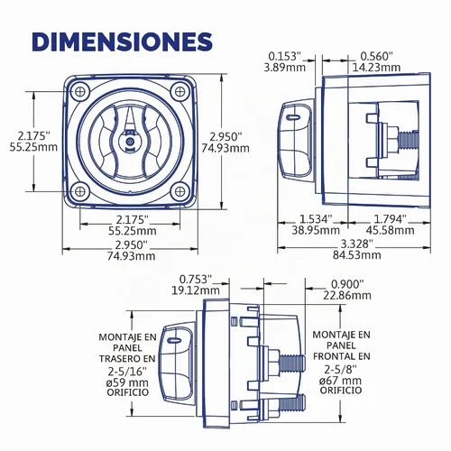 Vista 6 de Blue Sea Systems 6008200 Serie m-Series Mini Interruptor de batería Selector de 3 posiciones, negro