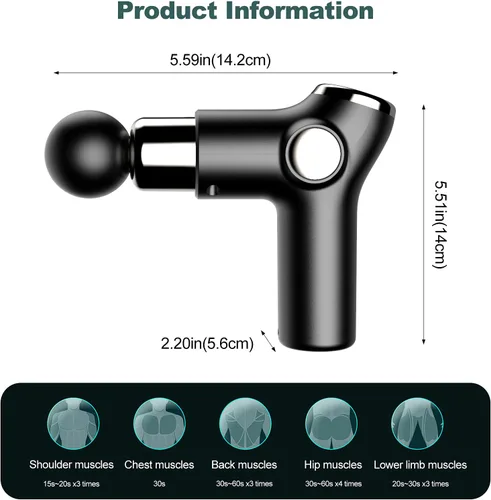Vista 5 de Ergocar Potente pistola de masaje muscular tejido profundo, 6 velocidades masajeador de cuerpo eléctrico de mano con 4 cabezas súper silencioso Negro