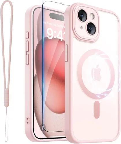 Vista 43 de ROYBENS Funda transparente mate para iPhone 12 Pro-Max compatible con Magsafe, protección completa de lente de cámara, protector de pantalla, correa