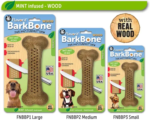 Vista 8 de Pet Qwerks Flavorit Wood BarkBone - Hueso de perro rellenable para masticadores moderados, sabor a menta, 6.75 pulgadas