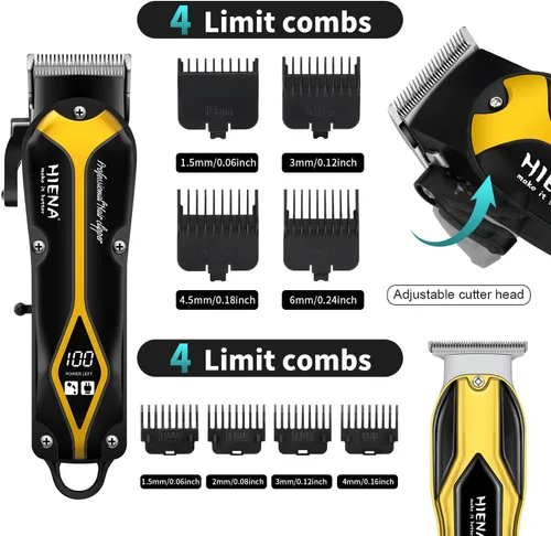 Vista 2 de HIENA PRO Cortadora de pelo profesional para hombres, juego de cortapelos eléctrico para kit de peluquería, juego de cortapelos y recortadora, juego