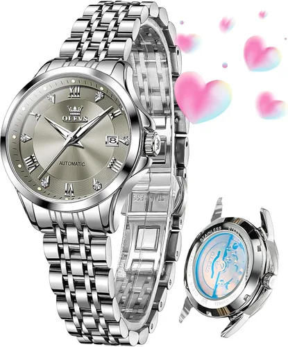 Vista 20 de OLEVS - Reloj automático de lujo para mujer con diamantes, fecha, clásico, de cuerda automática, relojes de pulsera luminosos e impermeables