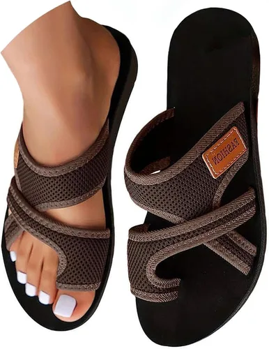 Vista 17 de Tatumaie Sandalias ortopédicas para mujer, de malla hueca, con soporte de arco, cómodas, para playa, planas, con anillo para los dedos del pie