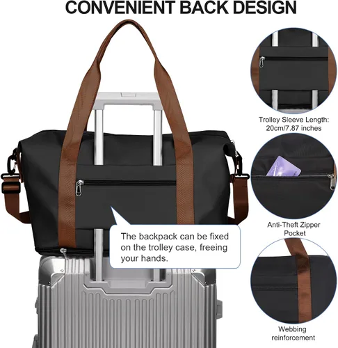 Vista 3 de Bolsa de viaje para mujeres y hombres, bolsa de fin de semana, T8-blackbrown