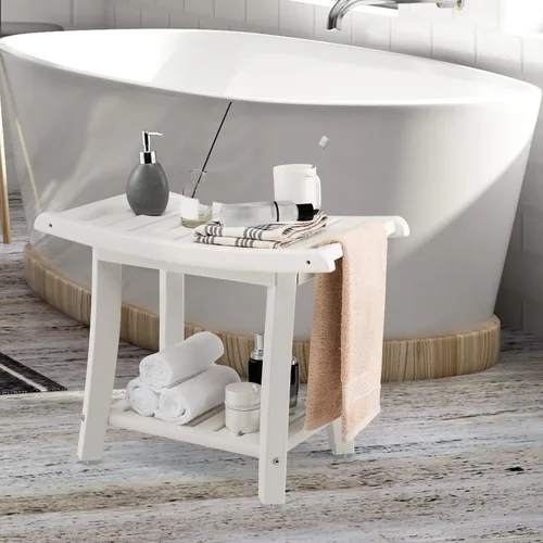 Vista 9 de COSTWAY Banco de ducha para ducha interior, taburete impermeable para Blanco cremoso