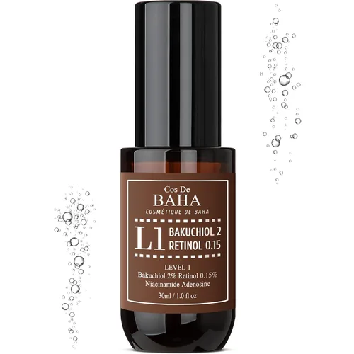 Vista 7 de Cos De BAHA L1 Bakuchiol 2% + Retinol 0.15% suero facial 1 fl oz - Retinol suave nivel 1, suero de noche ligero a base de aloe para una piel