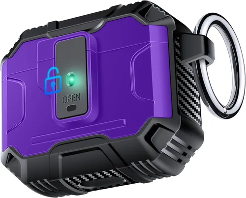 Vista 10 de Amoured AutoPOP - Funda para AirPods Pro de 1ª generación con cerradura y llavero, protección resistente de 360° y mecanismo de apertura de 1 clic