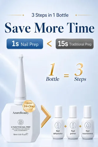 Vista 2 de AZUREBEAUTY Deshidratador de uñas de 0.6 fl oz y capa base de imprimación, preparación nutritiva de uñas 3 en uno, sin ácidos y sin hema, secado
