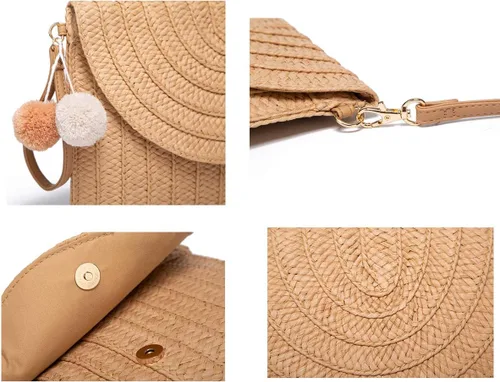 Vista 7 de Bolso cruzado con pompón tejido a mano para mujer, bolso cruzado de playa de verano, cartera
