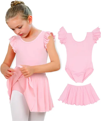 Vista 31 de iLover Vestido de leotardo clásico con tutú y mangas con volantes para niñas, para danza, gimnasia y ballet Negro