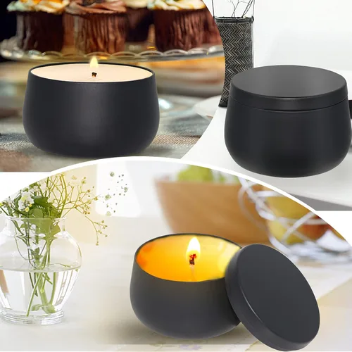 Vista 6 de Latas de velas de 8 onzas con tapas, tarros de velas negras, latas de velas a granel para hacer velas, tarros de fabricación de velas