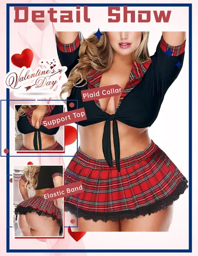 Vista 4 de Avidlove Conjunto de lencería para mujer, lencería para cosplay, juegos de rol, disfraces de Halloween, trajes sexys para niñas escolares