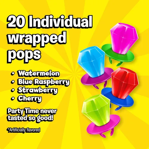 Vista 3 de Ring Pop - Paquete variado de piruletas individuales envueltas para el regreso a clases a granel – 20 piruletas con sabores surtidos – Dulces
