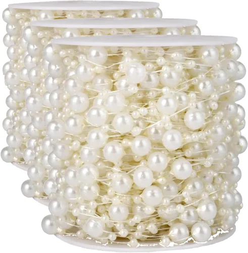Vista 19 de Cadikez Cadena de 98 pies de cuentas de perlas, rollo de cuentas de perlas de imitación negras de 8 mm y 3 mm a granel para decoración de flores
