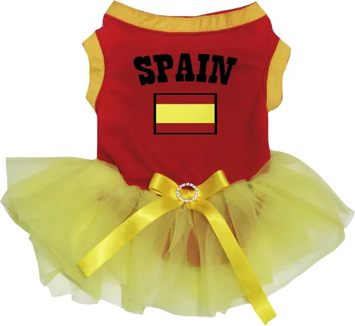 Vista 2 de Petitebella Vestido para perro cachorro con bandera de España (rojo/amarillo, talla XS)
