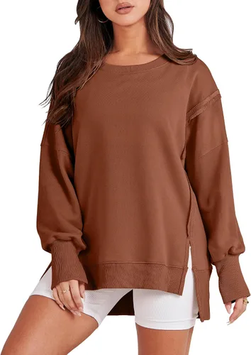 Vista 15 de ANRABESS Sudaderas de gran tamaño para mujer, con cuello redondo, manga larga, casuales y holgadas, con aberturas, ropa de otoño 2025