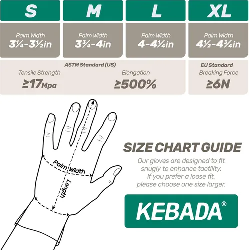 Vista 6 de Kebada Guantes de nitrilo desechables D1, guantes desechables de nitrilo para limpieza, preparación de alimentos, grado industrial, no estériles