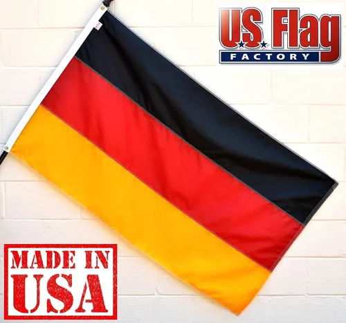 Vista 2 de US Flag Factory Bandera alemana de Alemania de 2 x 3 pies (rayas cosidas, cabecera y ojales) – Nylon SolarMax para exteriores, 100% fabricada