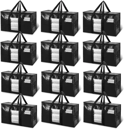 Vista 30 de TAILI - Bolsas de mudanza extra grandes, paquete de 10 bolsas negras resistentes para almacenamiento con ventana visible, asas envolventes