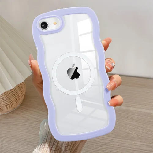 Vista 16 de QLTYPRI Funda magnética para iPhone 11 compatible con Magsafe, bonita funda transparente con marco de onda rizada para niñas y mujeres, parachoques