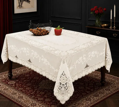 Vista 3 de Violet Linen Mantel de vinilo con diseño de Betenburg, color beige, 60 x 90 pulgadas, oblongo/rectangular
