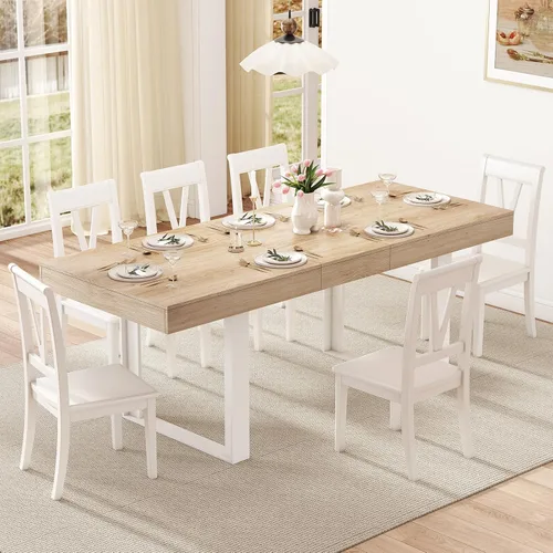 Vista 14 de Zevemomo Mesa de Comedor Expandible de 63"-78.7", Mesa de Cocina Estilo Granja para 6-10 Personas, Mesa de Comedor Rectangular Extensible, con Riel