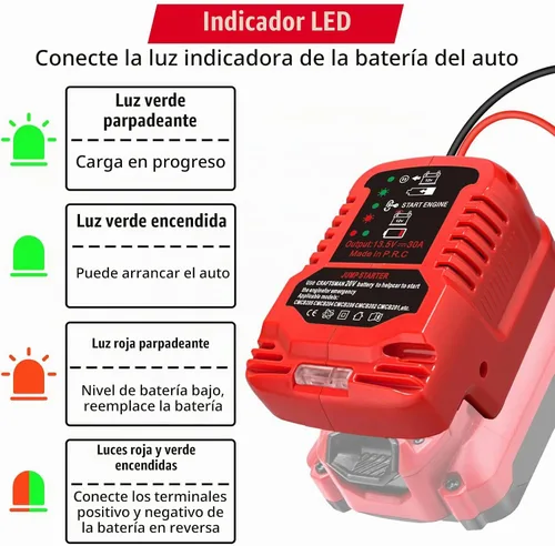 Vista 5 de Adaptador de arrancador de batería para auto para baterías Craftsman 20V V20, arrancador de batería de auto calibre 11, cables de refuerzo de auto