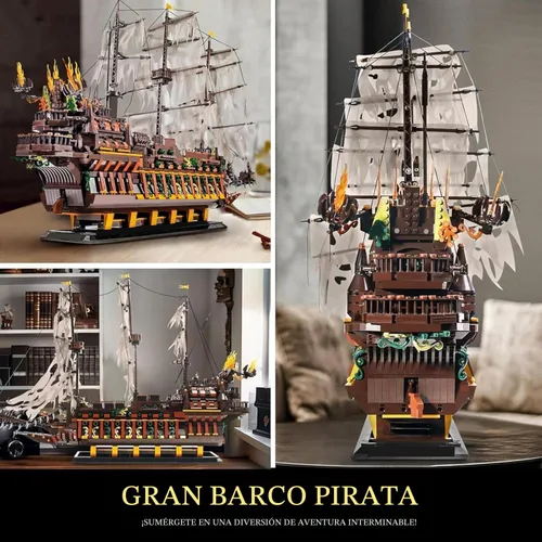 Vista 3 de Mould King Kits de Bloques de Construcción de Modelo de Barco Pirata Grande, Bloque de Construcción de Barco Pirata Holandés MOC para Construir